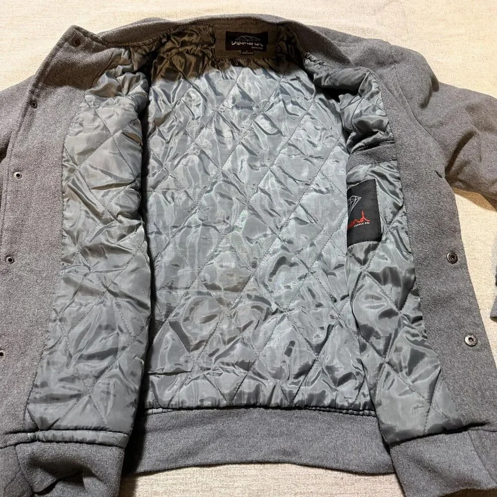 Diamond Supply Co. Jacket Mens Large Gray Fleece Varsity Snap Button Lined